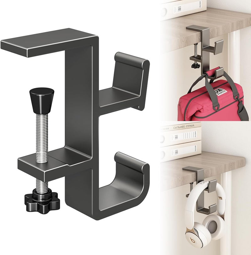 Sereficy Desk Hook for Bag, Under Desk Handbag Hanger Purse Hook for Table, Aluminum Backpack Holder, Desk Mount Hook for Umbrellas, Headphone, Gray - Image 1